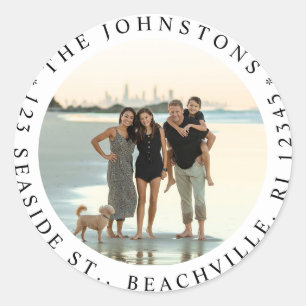 Bewerkbare foto retour adreslabel ronde sticker