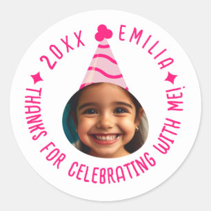 Bewerkbare Fototekst Verjaardag Bedankt Party Pet Ronde Sticker