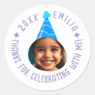 Bewerkbare Fototekst Verjaardag Bedankt Party Pet Ronde Sticker