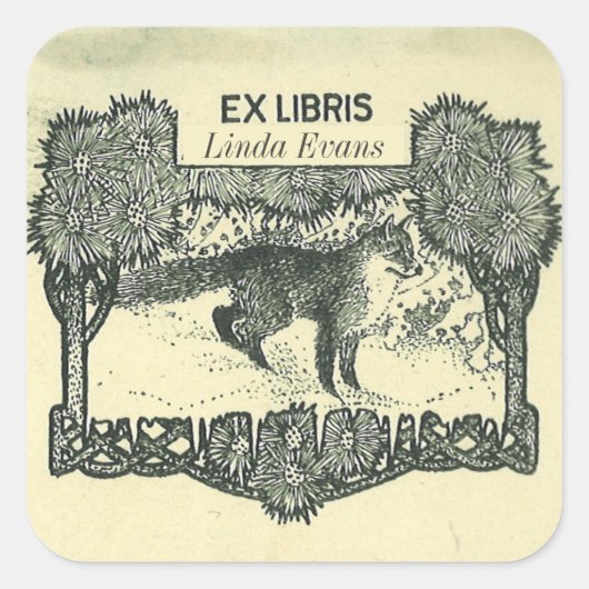 Bewerkbare Fox in de Bossen Bookplate Vierkante Sticker (Voorkant)