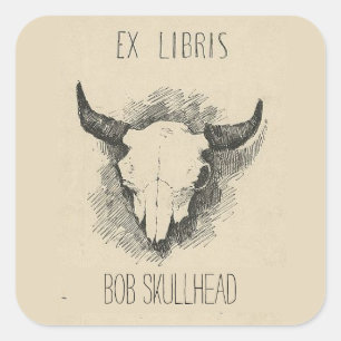 Bewerkbare Frederic Remington Koe Skull Bookplate Vierkante Sticker