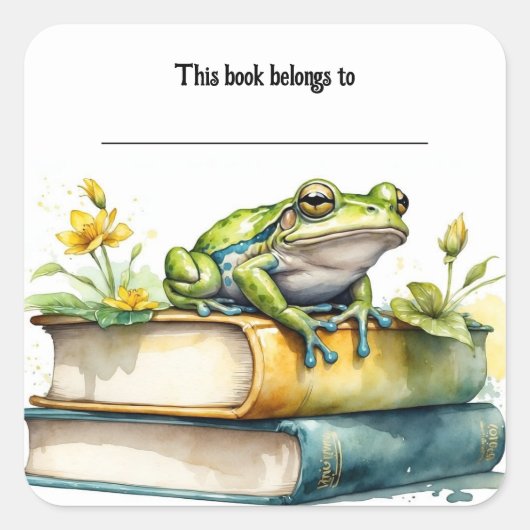 Bewerkbare Frog en Boeken Bookplate Sticker (Voorkant)