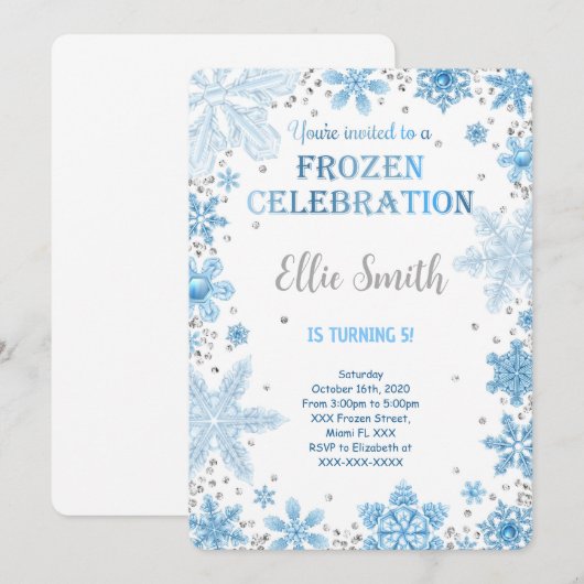 Bewerkbare Frozen Verjaardagsuitnodiging Kaart (Voorkant / Achterkant)