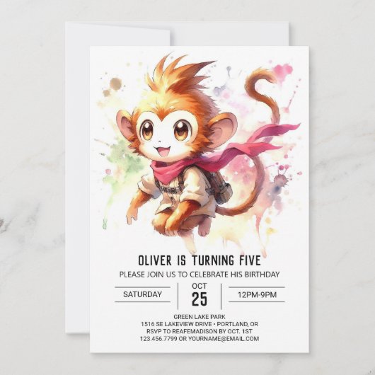 Bewerkbare Fun Monkey Verjaardag Kaart (Voorkant)