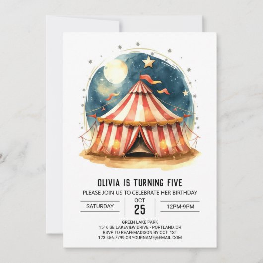 Bewerkbare Fun Tent Circus verjaardag Kaart (Voorkant)