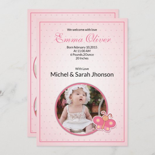 Bewerkbare geboorteaankondiging template aankondiging (Voorkant / Achterkant)