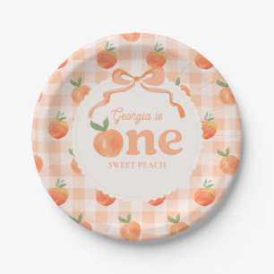 Bewerkbare Gingham Perzik Papieren Borden Bordje