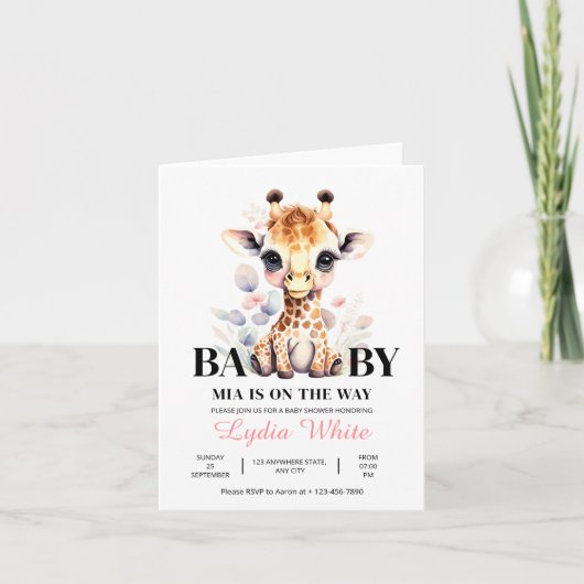BEWERKBARE Giraffe Baby Shower meisje baby shower (Voorkant)