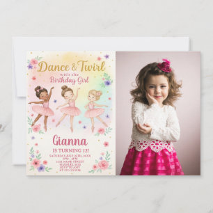 Bewerkbare Girl's Dance Uitnodigen met foto Kaart