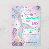 Bewerkbare Glitter Meermaid Feest Uitnodiging Zwem (Voorkant / Achterkant)