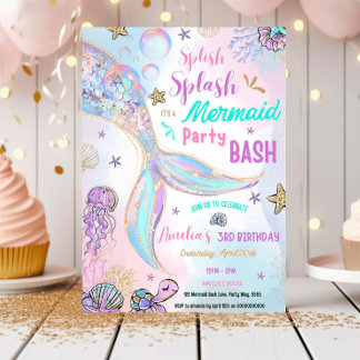 Bewerkbare Glitter Meermin Feest Uitnodiging Zwemb