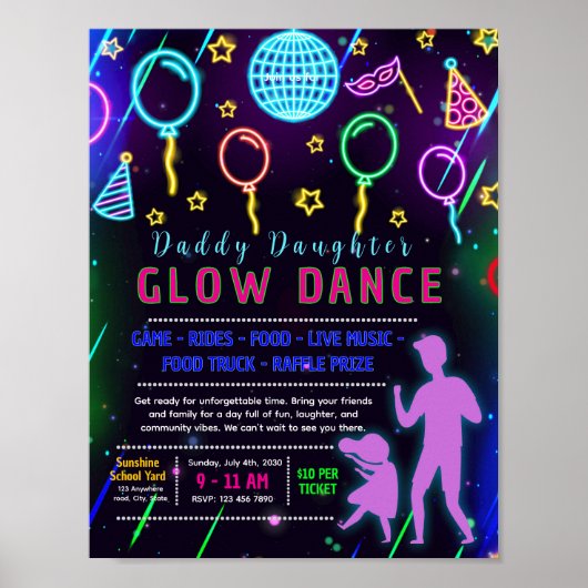 Bewerkbare glow vader-dochter dans flyer poster (Voorkant)