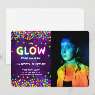 Bewerkbare Glow Verjaardagsfoto Uitnodiging