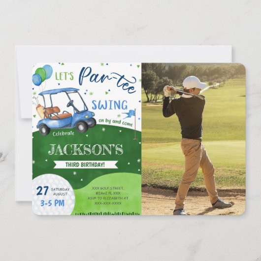 Bewerkbare golf verjaardagsfoto uitnodiging (Voorkant)