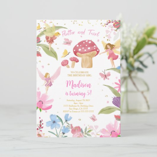 bewerkbare gouden fee verjaardag kaart (Staand voorkant)