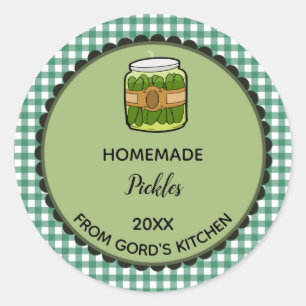 Bewerkbare Green Gingham Pickles Label Stickers