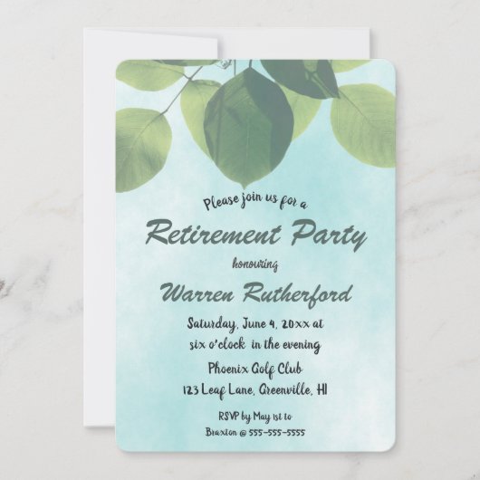 Bewerkbare Green Leaves Invitation Kaart (Voorkant)