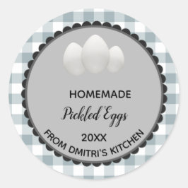 Bewerkbare Grijs Gingham Pickled Eggs Label Sticke