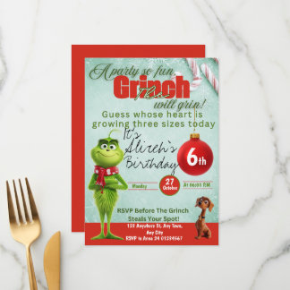 Bewerkbare Grinch verjaardagsuitnodiging Menu
