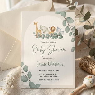 Bewerkbare groene baby shower uitnodiging voor jon