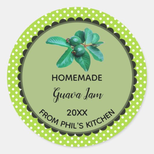 Bewerkbare groene polka dot guava label Stickers (Voorkant)
