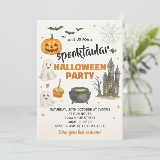 Bewerkbare Halloween Block Party Uitnodigen Kaart (Staand voorkant)