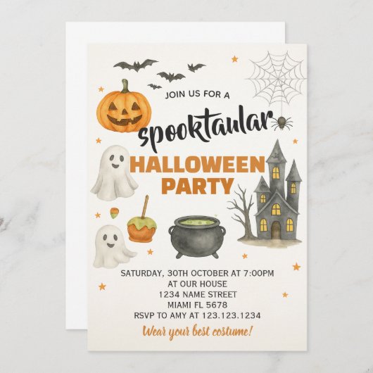 Bewerkbare Halloween Block Party Uitnodigen Kaart (Voorkant / Achterkant)