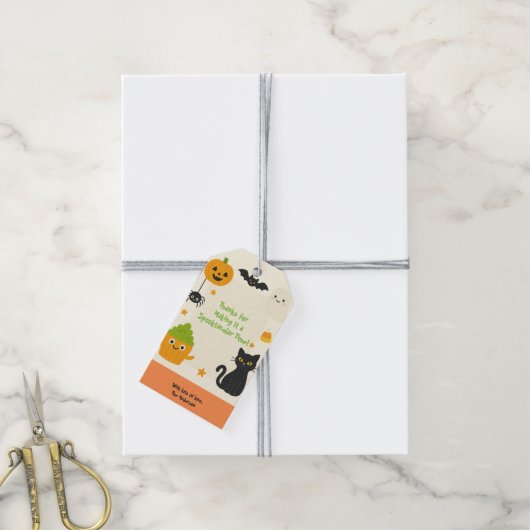 Bewerkbare Halloween – Feestje van het kleine mons Cadeaulabel (Met Touw)