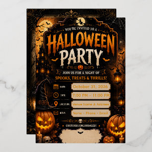 Bewerkbare Halloween-feestuitnodiging Gotische P Folie Uitnodiging