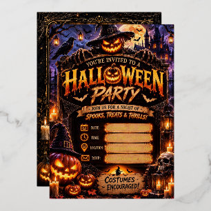 🎃 Bewerkbare Halloween-feestuitnodiging   Griezel Folie Uitnodiging