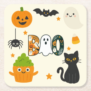Bewerkbare Halloween - Little Monster Bash - Vierkante Kartonnen Onderzetter