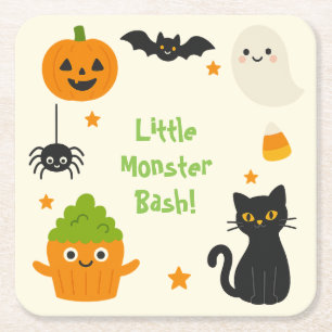Bewerkbare Halloween - Little Monster Bash - Vierkante Kartonnen Onderzetter