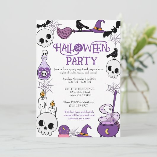 Bewerkbare Halloween Party Invitation Sjabloon Kaart (Staand voorkant)