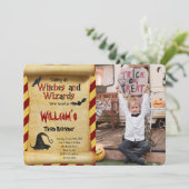 Bewerkbare Halloween Verjaardag Foto uitnodiging (Staand voorkant)