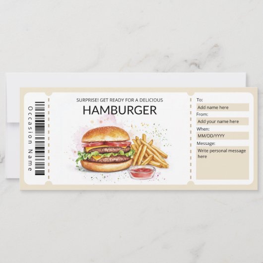 Bewerkbare Hamburger Gift Voucher Sjabloon Kaart (Voorkant)