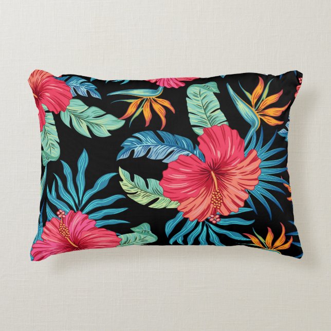 Bewerkbare hibiscus,  bloemmotief accent kussen (Voorkant)