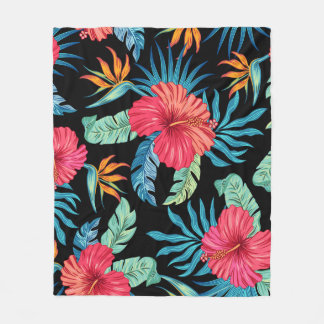 Bewerkbare hibiscus,  bloemmotief fleece deken