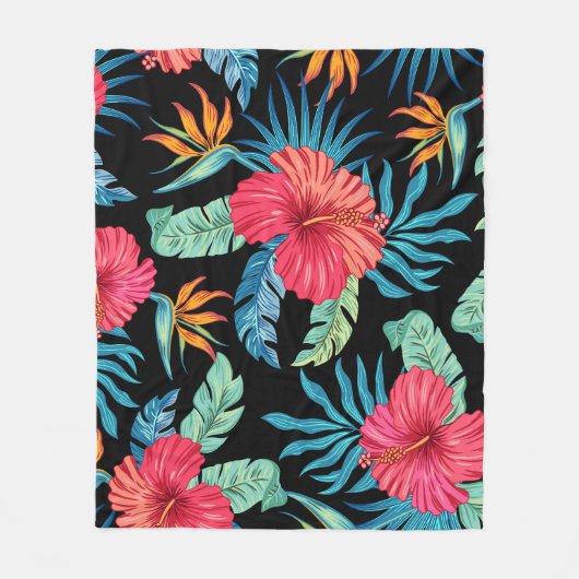 Bewerkbare hibiscus,  bloemmotief fleece deken (Voorkant)