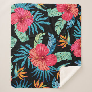 Bewerkbare hibiscus,  bloemmotief sherpa deken