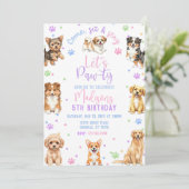 Bewerkbare hondenverjaardagsuitnodiging-hondje ver kaart (Staand voorkant)