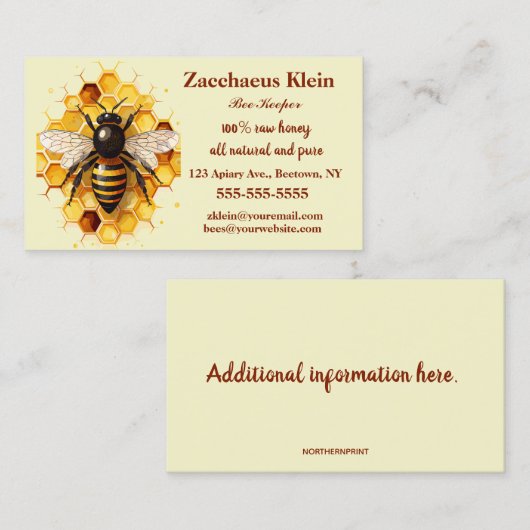 Bewerkbare Honey Bee Keeper Visitekaartje (Voorkant / Achterkant)