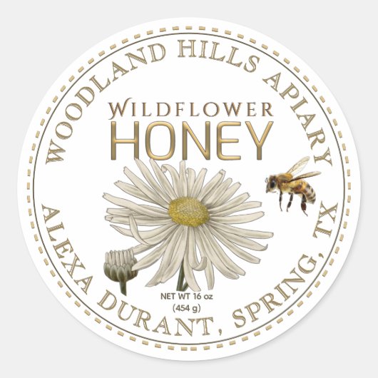 Bewerkbare Honey Jar Bee Wildflower Daisy Label (Voorkant)