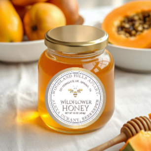 Bewerkbare Honey Jar Bee Wildflower Honey Gold Lab Ronde Sticker
