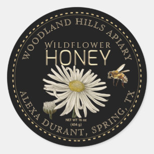 Bewerkbare Honey Jar Bee Wildflower Label Zwart