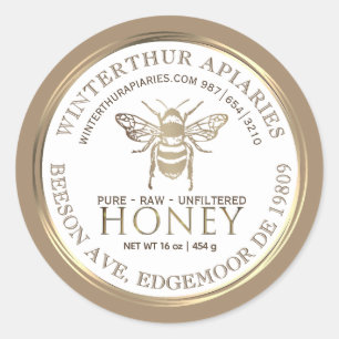 Bewerkbare Honey Jar met Bee Gold Ring Rand Ronde Sticker