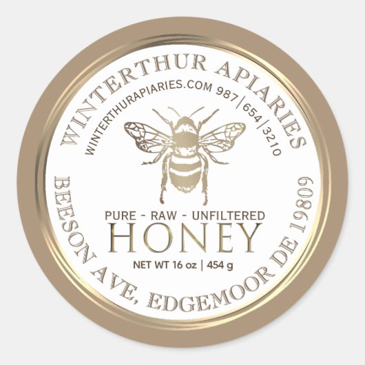 Bewerkbare Honey Jar met Bee Gold Ring Rand Ronde Sticker (Voorkant)
