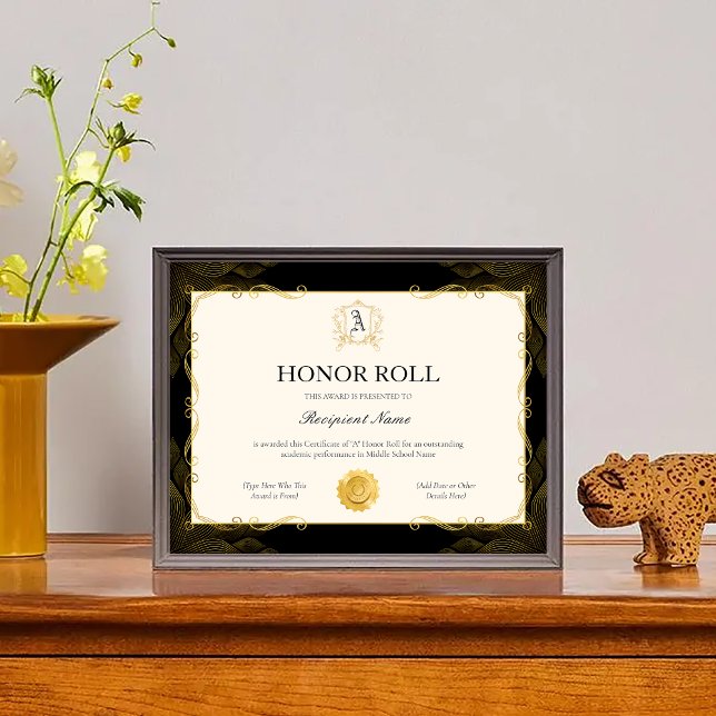 Bewerkbare Honor Roll Certificaat Sjabloon Award (Editable Honor Roll Certificate Template Award)