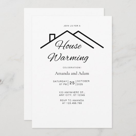 Bewerkbare House Warming Invitation Simple Minimal Kaart (Voorkant / Achterkant)