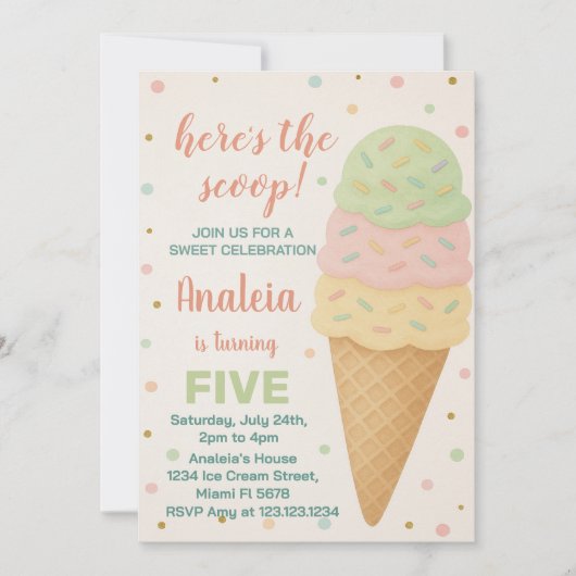 Bewerkbare Ice Cream verjaardagsuitnodiging Kaart (Voorkant)
