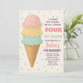 Bewerkbare Ice Cream verjaardagsuitnodiging Kaart (Staand voorkant)